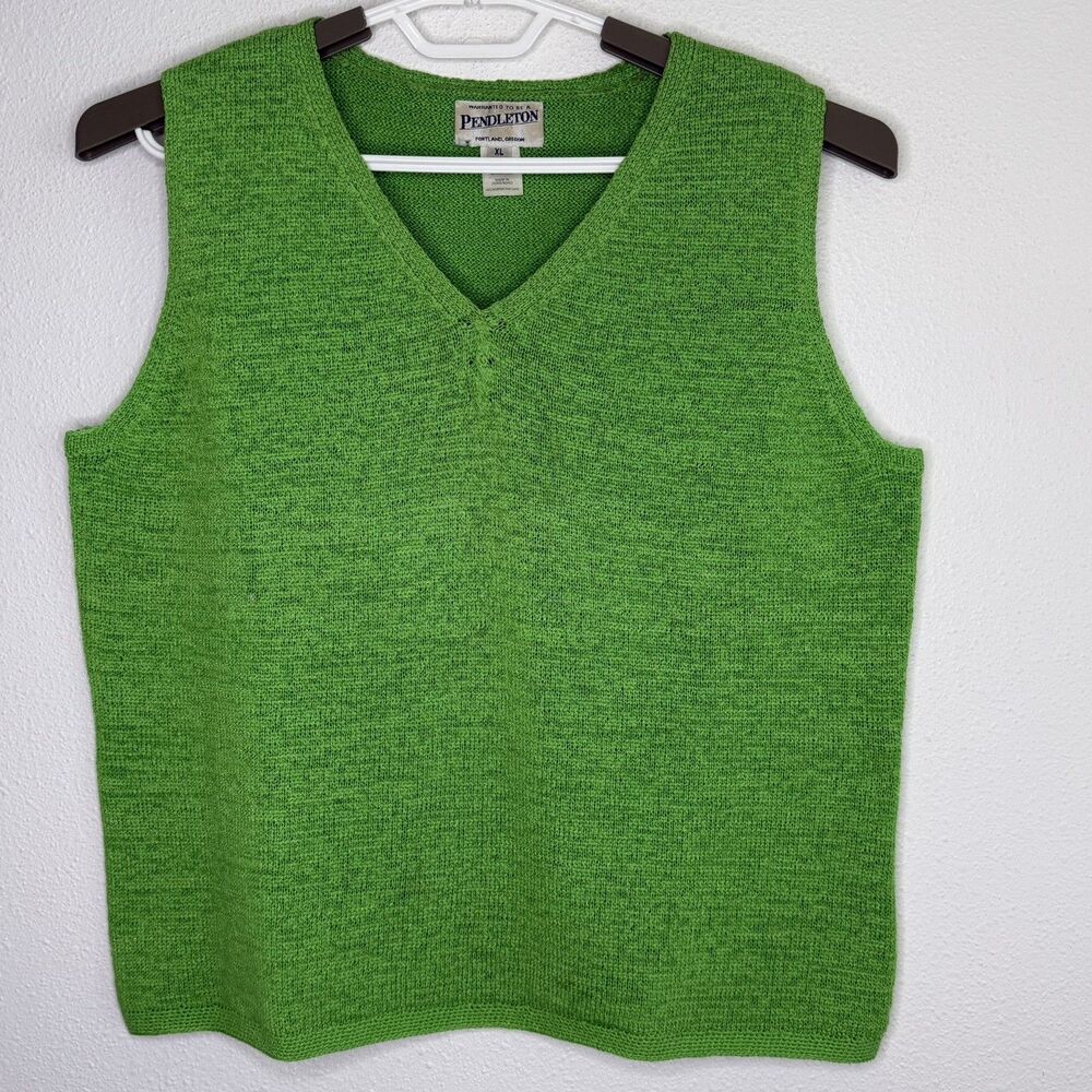 Vintage Pendleton Sweater Vest Womens XL Green Knit Made In Hong Kong